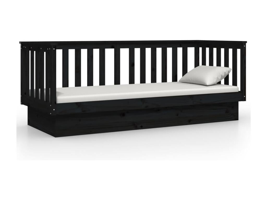 Black Pine Wood Bed, 90 x 190 cm