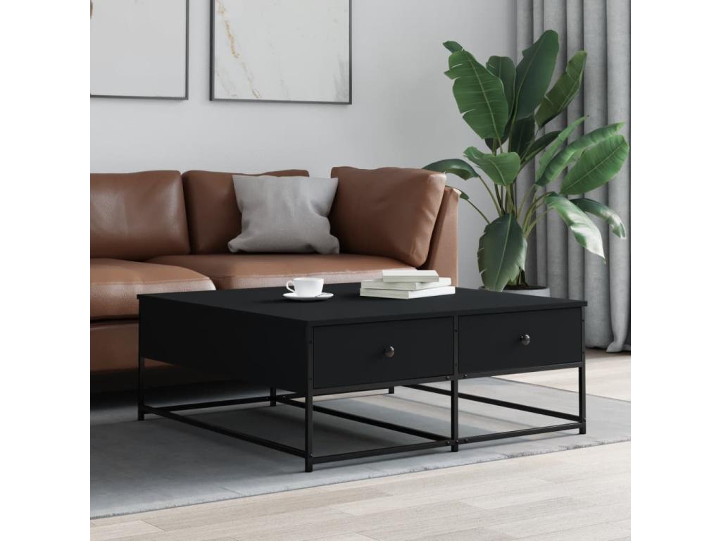 Black Engineered Wood Coffee Table, 100 x 99 x 40 cm