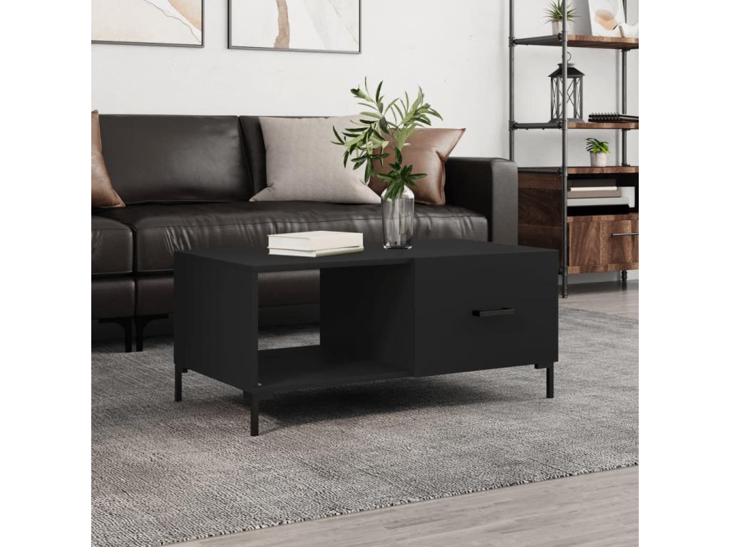 Black Engineered Wood Coffee Table, 90 x 50 x 40 cm
