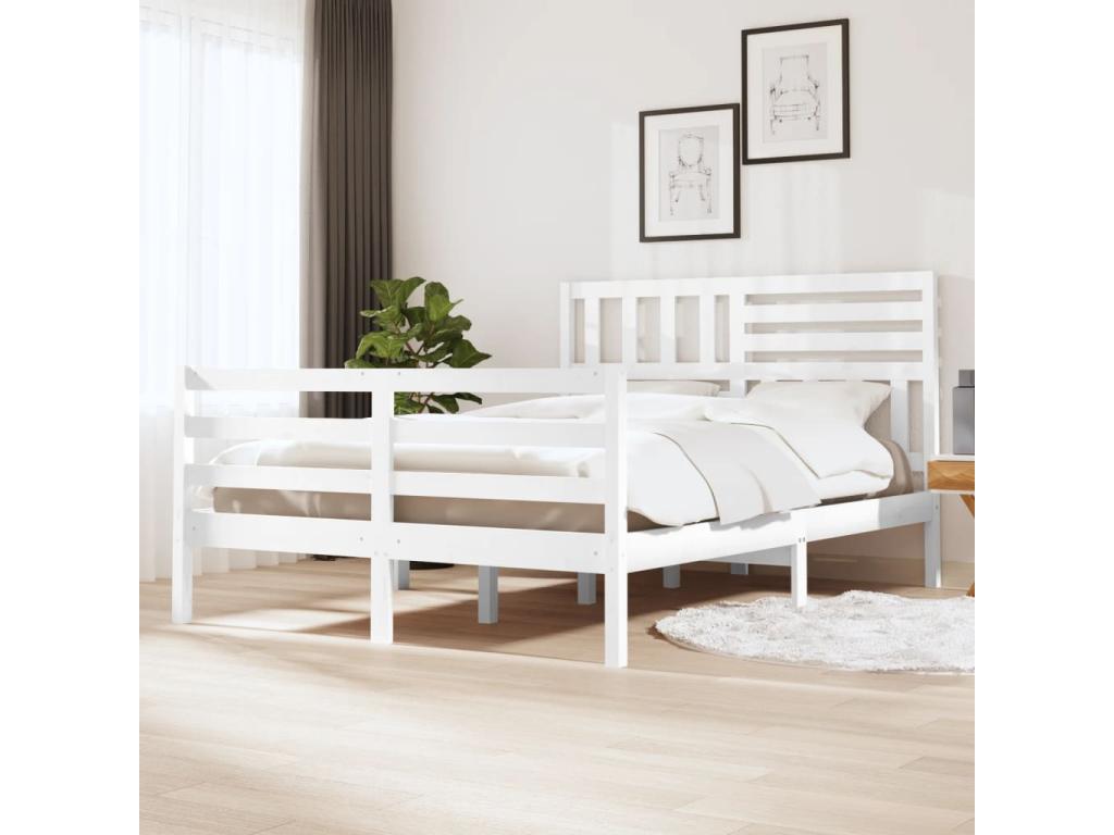 White Solid Wood Bed Frame, 120 x 200 cm