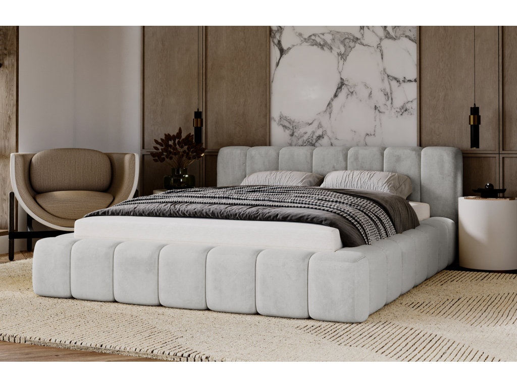 Gray Velvet Bed, 140 x 200 cm