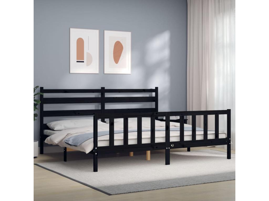 Black Solid Wood Bed Frame, 200 x 200 cm