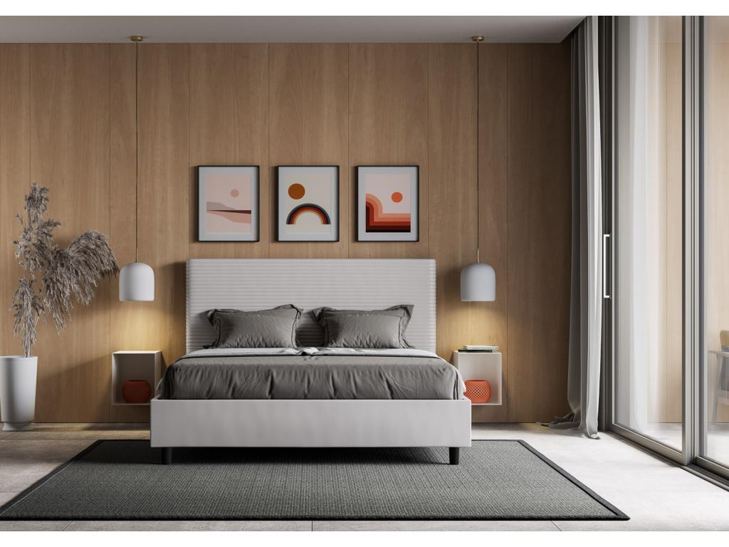 White Faux Leather Bed, 160 x 210 cm