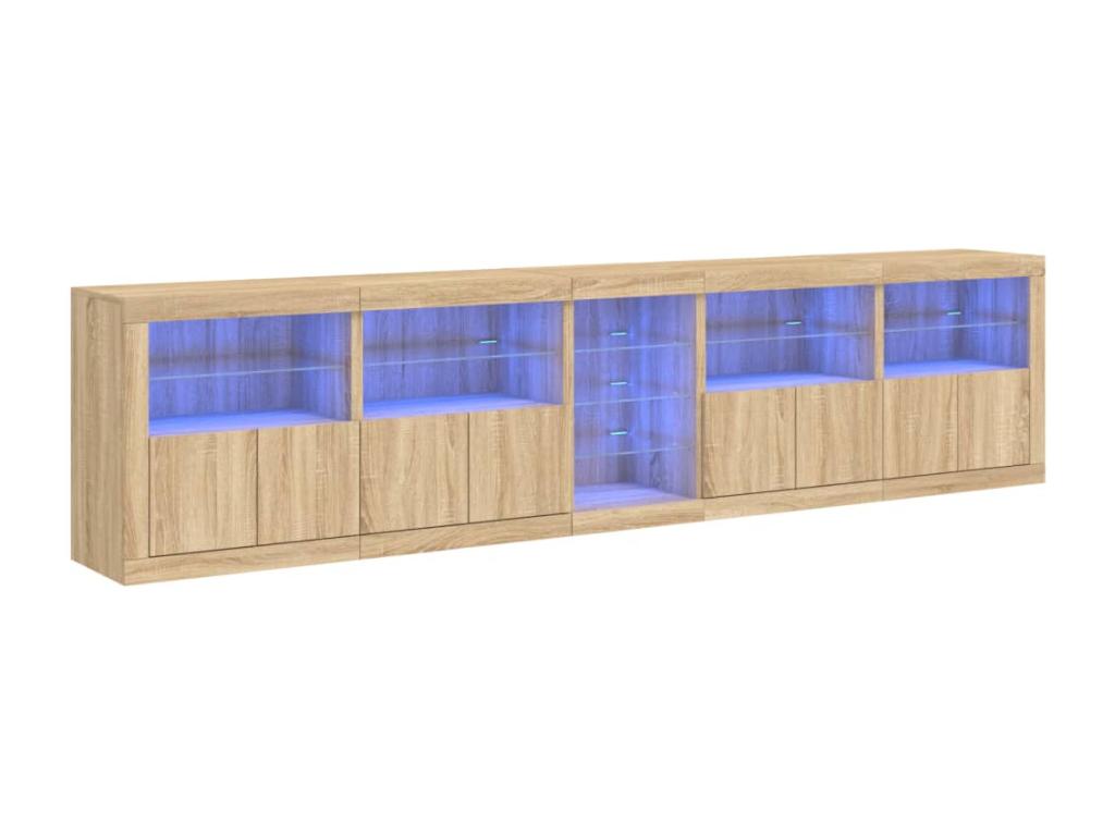 Brown Oak Wood Sideboard, 283 x 37 x 67 cm