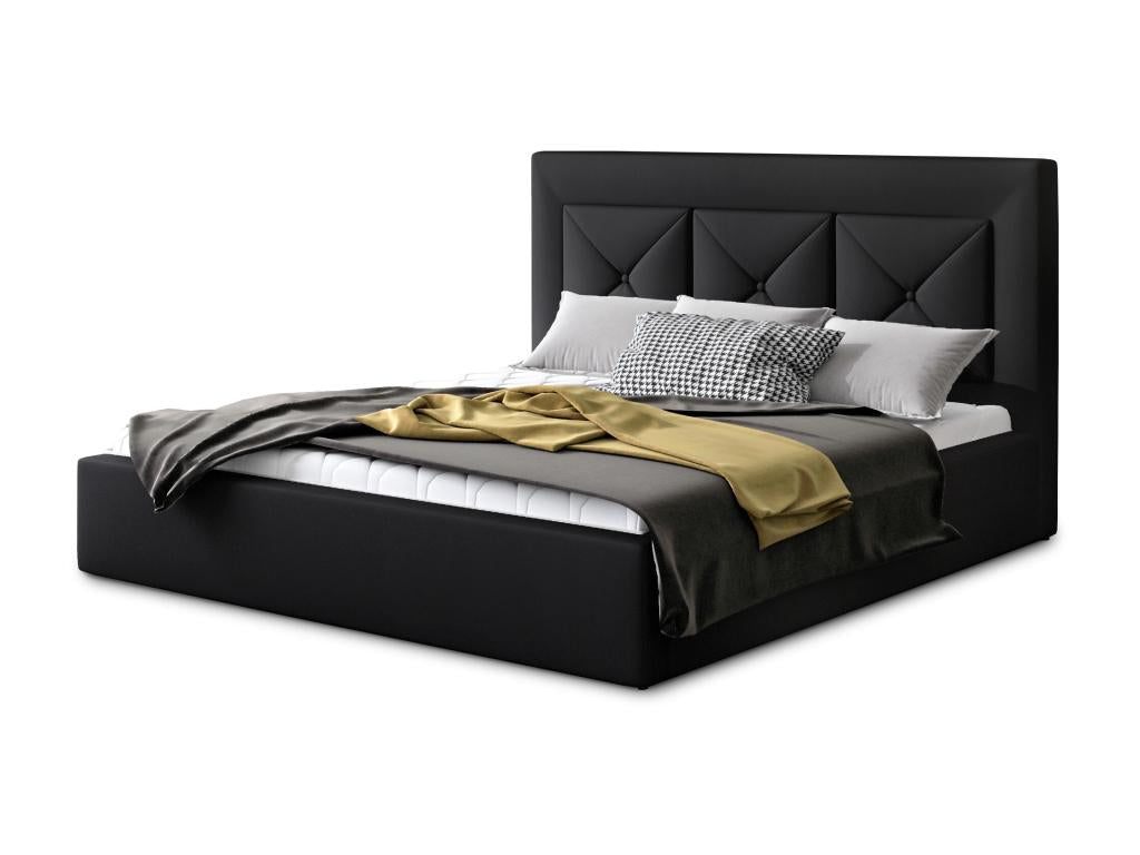 Black Leather Bed, 140 x 200 cm