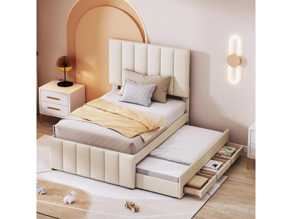Beige Bed, 90 x 200 cm - dlz1766570920153