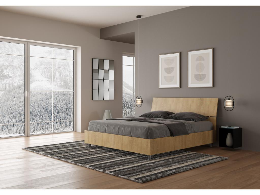 Brown Oak Wood Bed, 160 x 190 cm