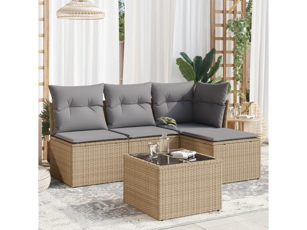 Beige Woven Resin Wicker Outdoor Furniture Set - dlz1766570586775
