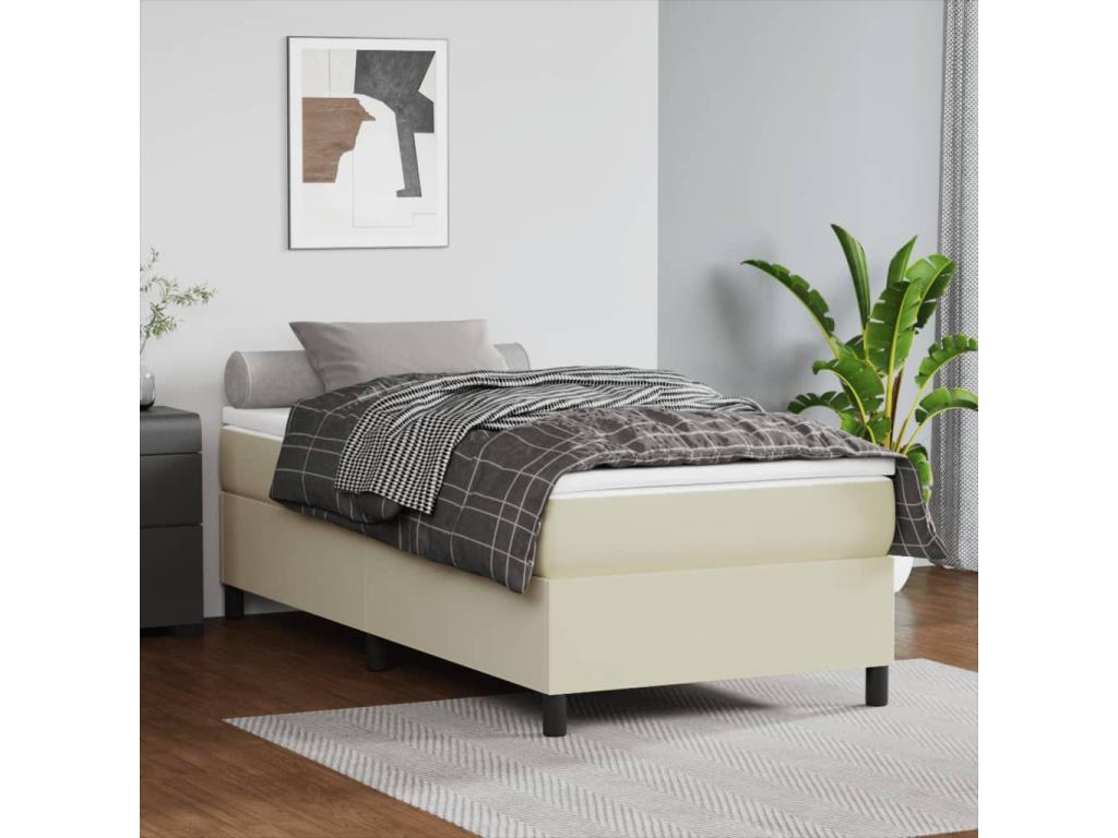 Beige Faux Leather Bed Frame, 80 x 200 cm