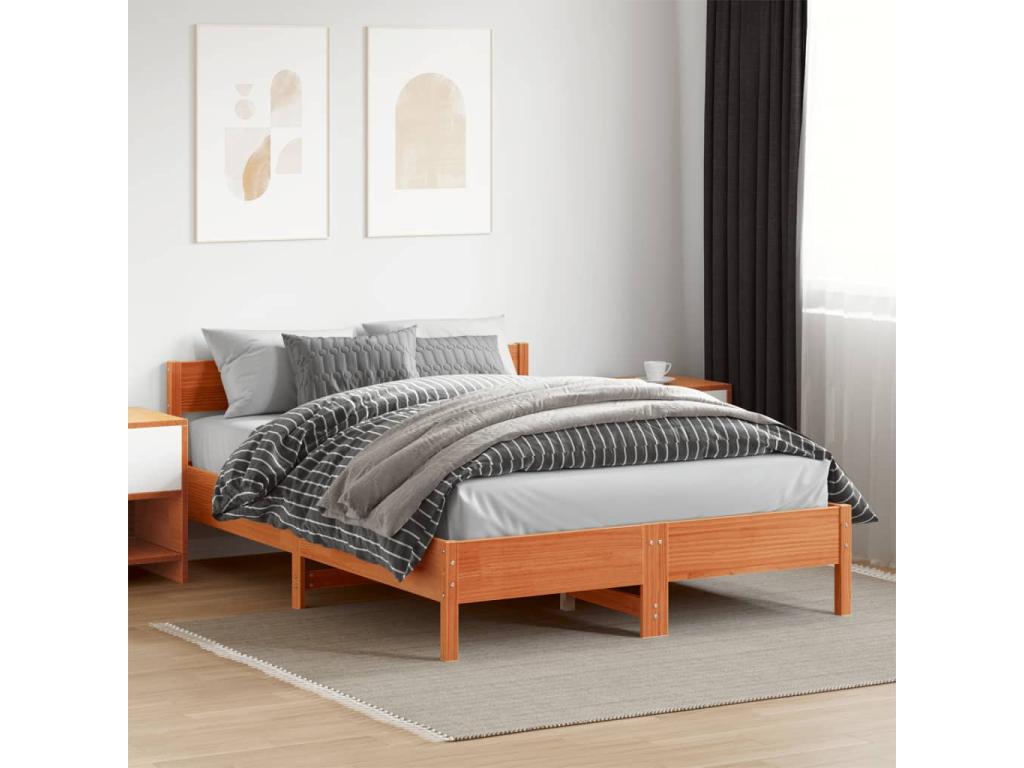 Brown Pine Wood Bed Frame, 120 x 200 cm