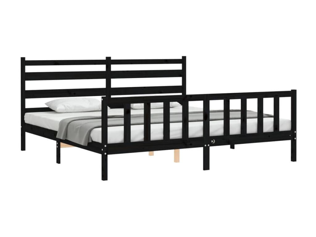 Black Solid Wood Bed Frame, 200 x 200 cm