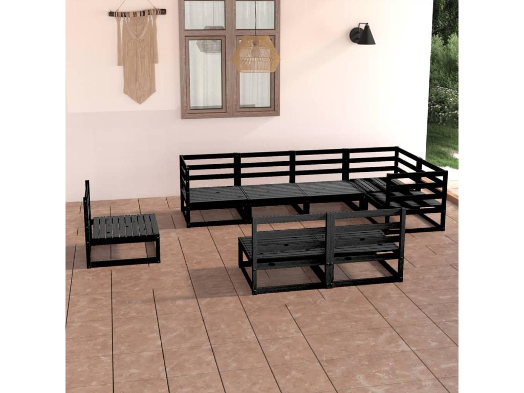 Black Pine Wood Outdoor Furniture Set