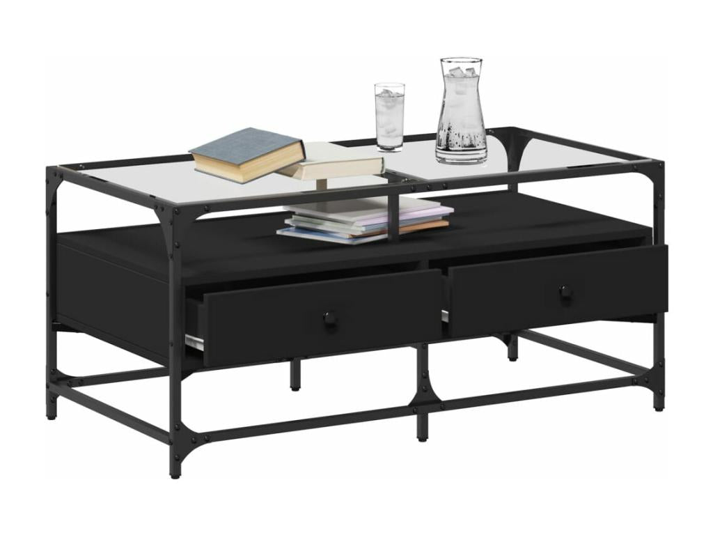 Black Glass Coffee Table, 98.5 x 50 x 45 cm