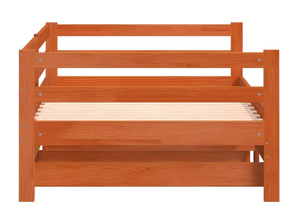 Brown Pine Wood Bed, 90 x 190 cm